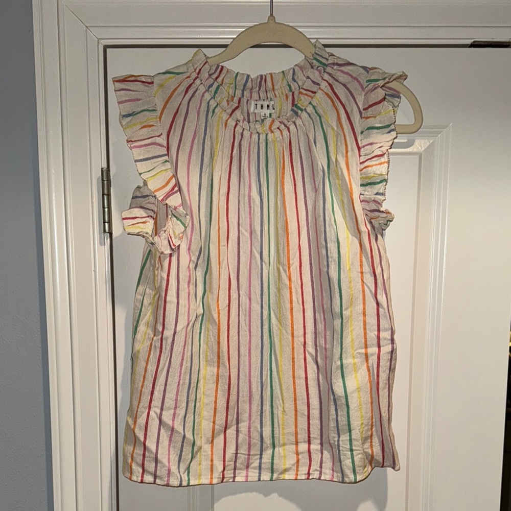 THML Red and Orange Ruffled Blouse